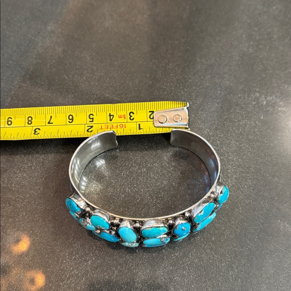 Thompson Turquoise Blue Cluster Cuff Bracelet - Picture 12 of 17